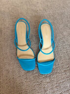 Marc Fisher Turquoise Blue Strappy Block Heel Sandals Size 8